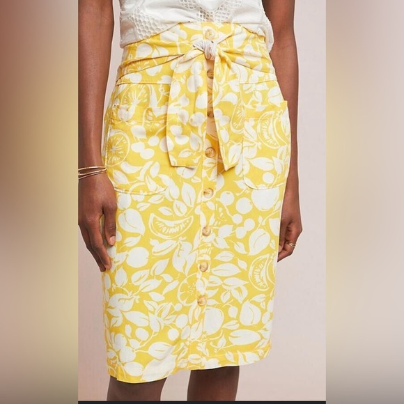 52 Conversations By Anthropologie Lemon Cherry Fruit Button Front Skirt - Picture 2 of 9